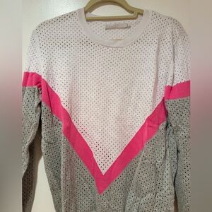 One Grey Day Pink and Gray Crochet Chevron Sweater